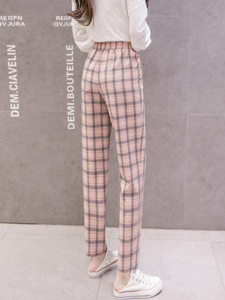 Sieviešu ikdienas rūtainas bikses ar elastīgu jostasvietu