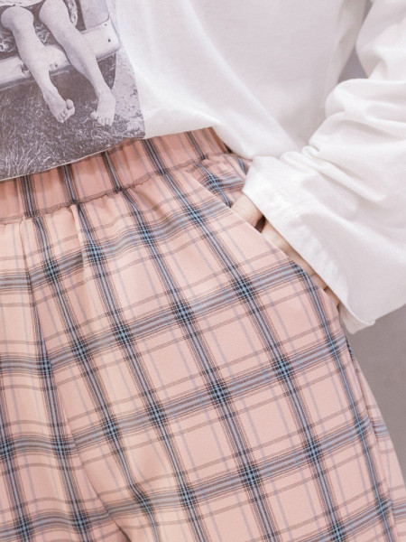 Sieviešu ikdienas rūtainas bikses ar elastīgu jostasvietu