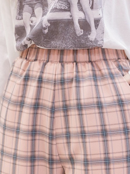 Sieviešu ikdienas rūtainas bikses ar elastīgu jostasvietu