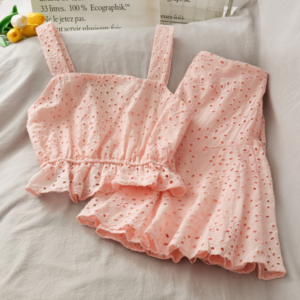 Naiste kevad-suvine seelikukomplekt kõrge vöökoha ja laiade rihmadega topiga