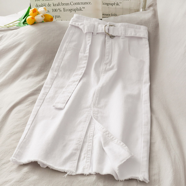 Sieviešu džinsa svārki ar šķēlumu un jostu