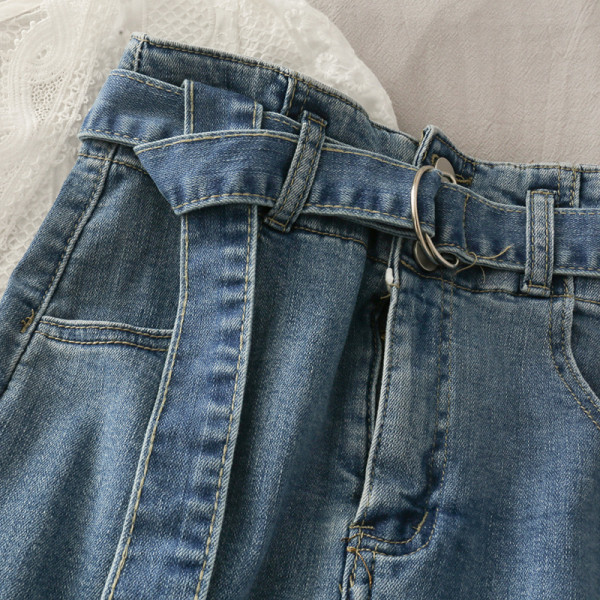 Sieviešu džinsa svārki ar šķēlumu un jostu