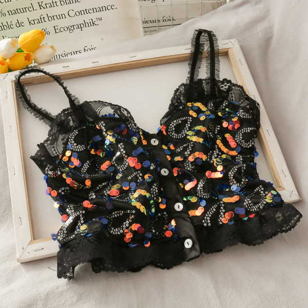 Mūsdienīgs sieviešu tops ar fliteriem un mežģīnēm