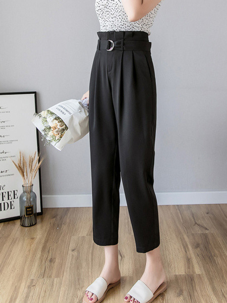 Pantaloni dama 9/10 cu centura in talie