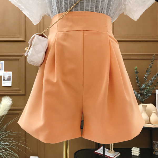 Pantaloni scurti de dama uni cu talie inalta - model larg