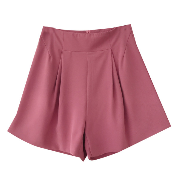 Pantaloni scurti de dama uni cu talie inalta - model larg