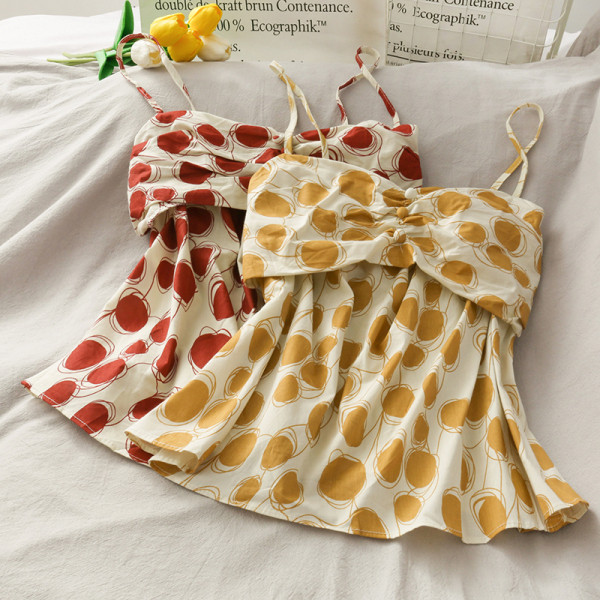 Maieu casual de damă, cu bretele subțiri și imprimeu