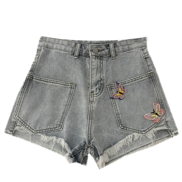 Model nou de pantaloni scurți din denim cu fluturi 3D