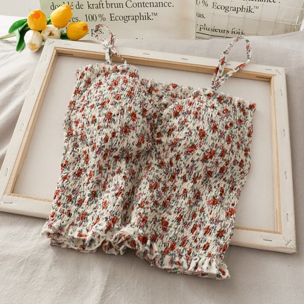 Piegulošs sieviešu krūšturs ar plānām lencēm un ziedu apdruku