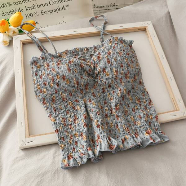 Piegulošs sieviešu krūšturs ar plānām lencēm un ziedu apdruku