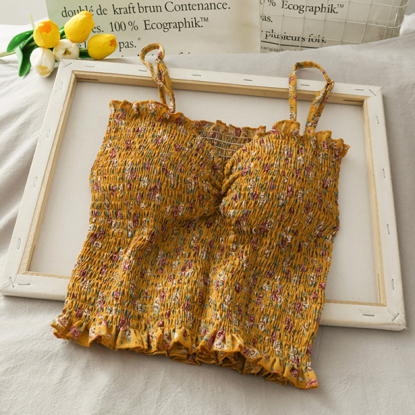 Piegulošs sieviešu krūšturs ar plānām lencēm un ziedu apdruku