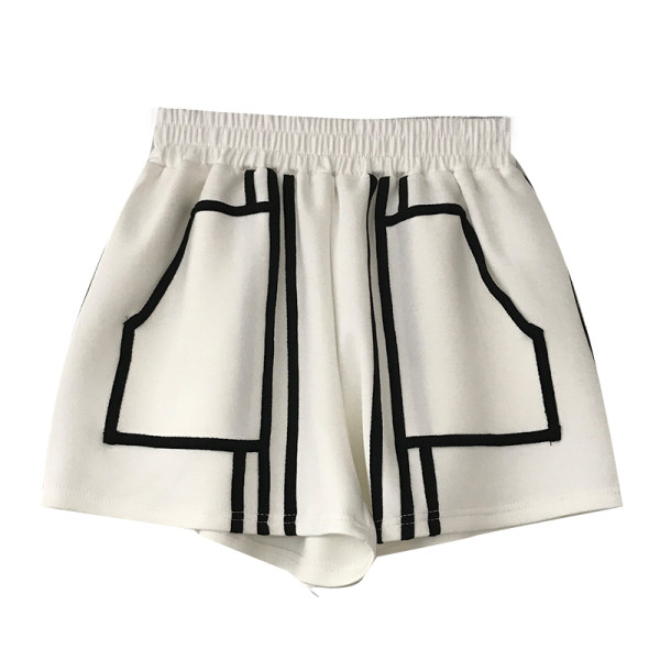 Pantaloni scurti albi model lat cu talie elastica