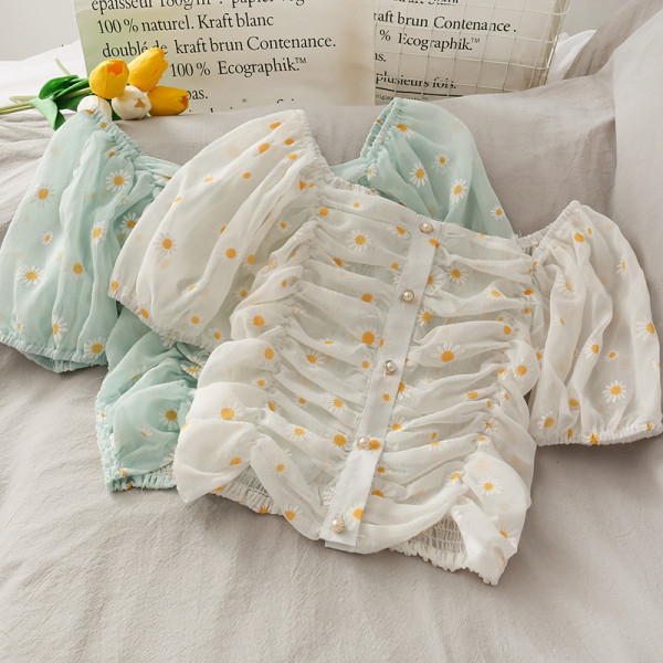 Cămașă modernă de damă cu perle și mâneci 3/4