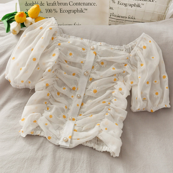 Cămașă modernă de damă cu perle și mâneci 3/4