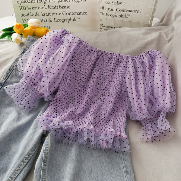 Bluză de damă modernă cu mâneci bufante și decolteu barcă