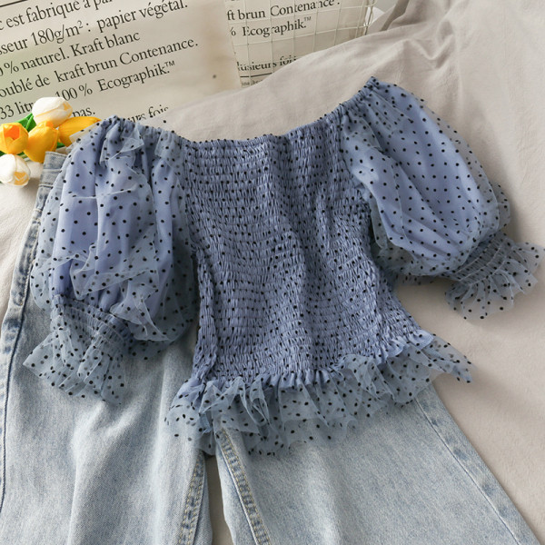 Bluză de damă modernă cu mâneci bufante și decolteu barcă