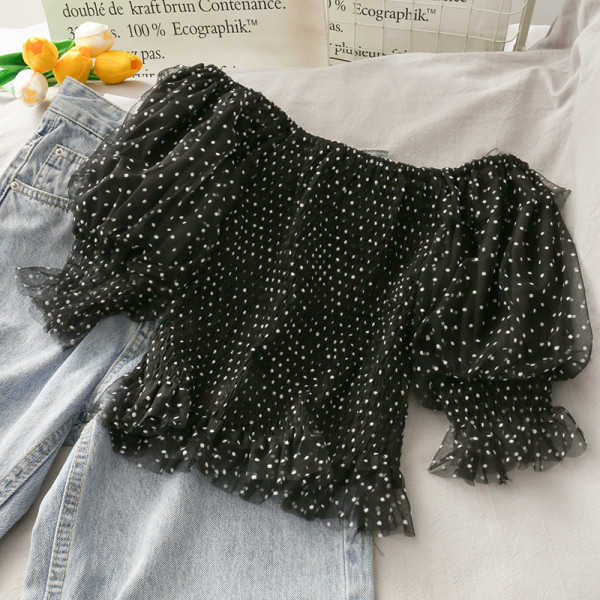 Bluză de damă modernă cu mâneci bufante și decolteu barcă