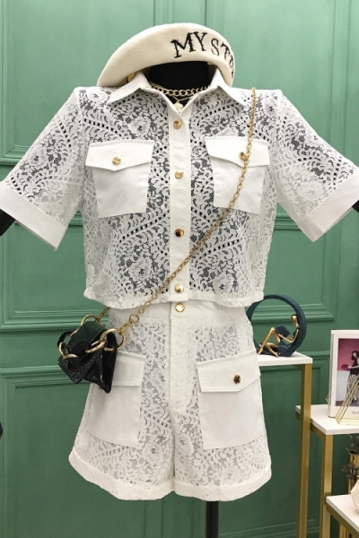 Sieviešu mežģīņu komplekts no divām daļām ar kabatām