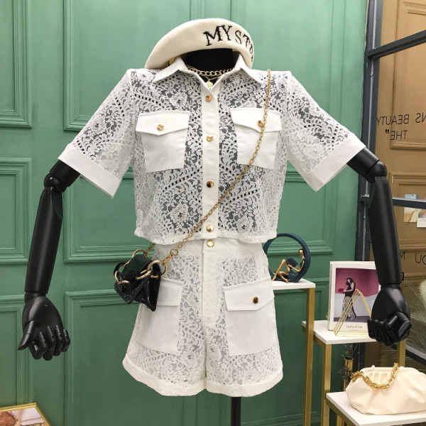 Sieviešu mežģīņu komplekts no divām daļām ar kabatām