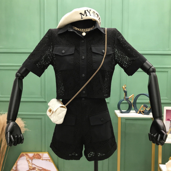 Sieviešu mežģīņu komplekts no divām daļām ar kabatām