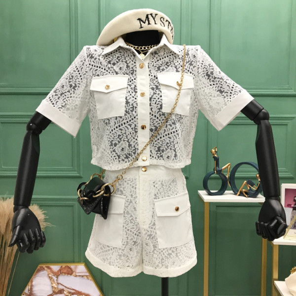 Sieviešu mežģīņu komplekts no divām daļām ar kabatām