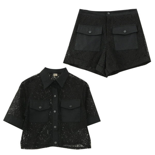 Sieviešu mežģīņu komplekts no divām daļām ar kabatām