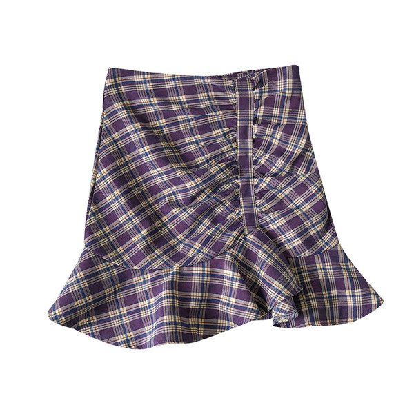 Kõrge vöökoha ja A-joonega ruuduline naiste lühike seelik