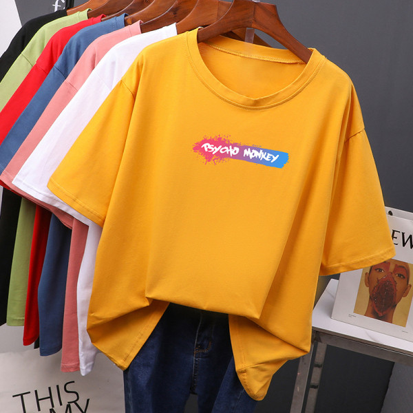 Női póló ovális nyakkivágással, színes felirattal