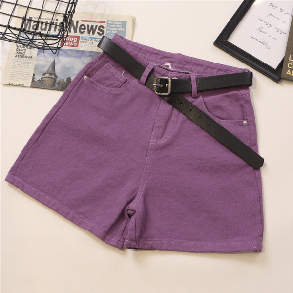 Дамски къси панталони широк модел с колан и висока талия 