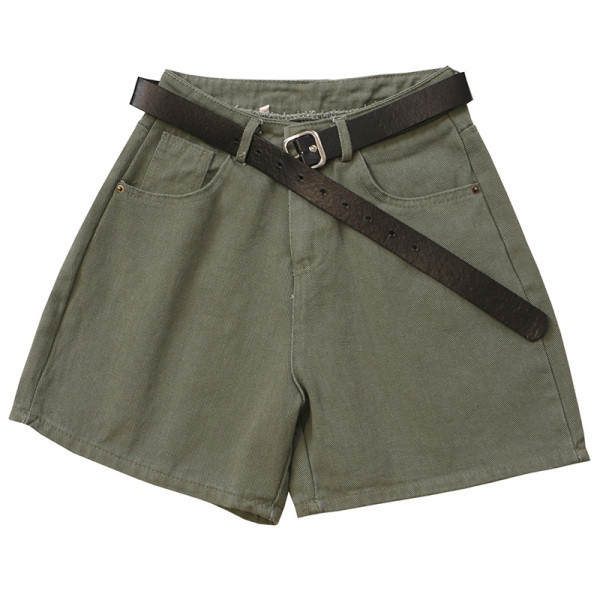 Дамски къси панталони широк модел с колан и висока талия 