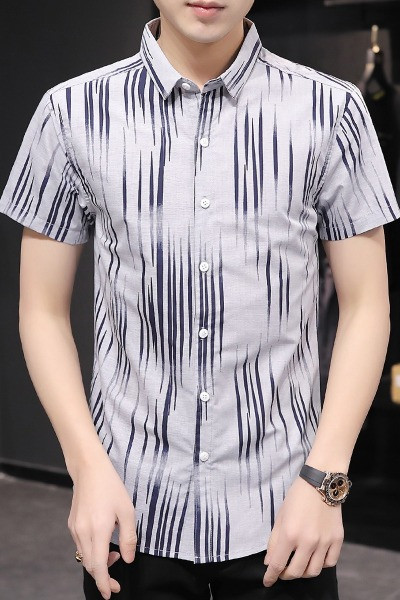 Cămașă elegantă pentru bărbați, cu guler clasic și mâneci scurte