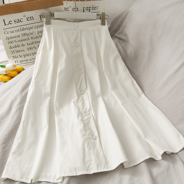 Fusta lunga retro de dama cu talie inalta si nasturi