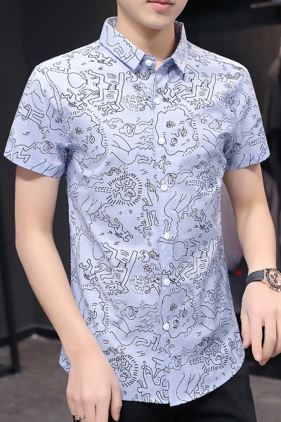 Új modell férfi ing rövid ujjal és klasszikus gallérral