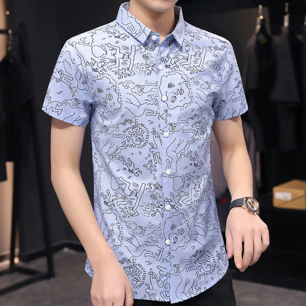 Új modell férfi ing rövid ujjal és klasszikus gallérral