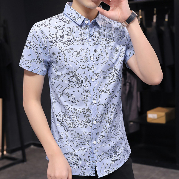 Új modell férfi ing rövid ujjal és klasszikus gallérral