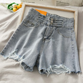 Blugi scurti dama casual cu motive rupte si talie inalta