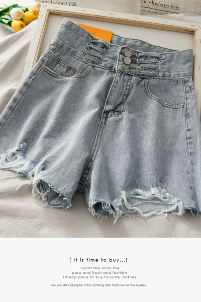 Rebenenud motiivide ja kõrge vöökohaga vabaaja naiste lühikesed teksad