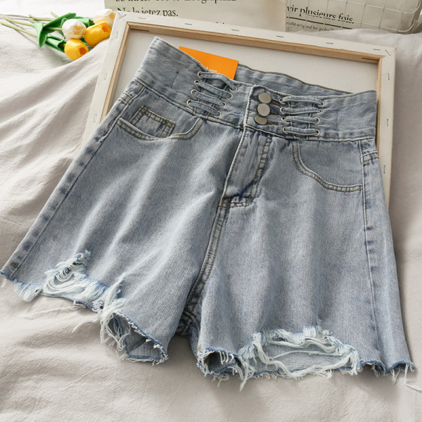 Rebenenud motiivide ja kõrge vöökohaga vabaaja naiste lühikesed teksad