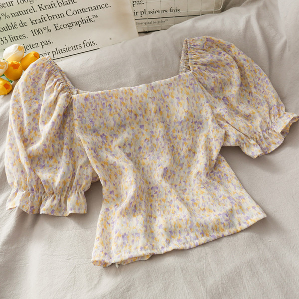 Lilleline naiste pluus spits kaelusega ja lühikeste varrukatega