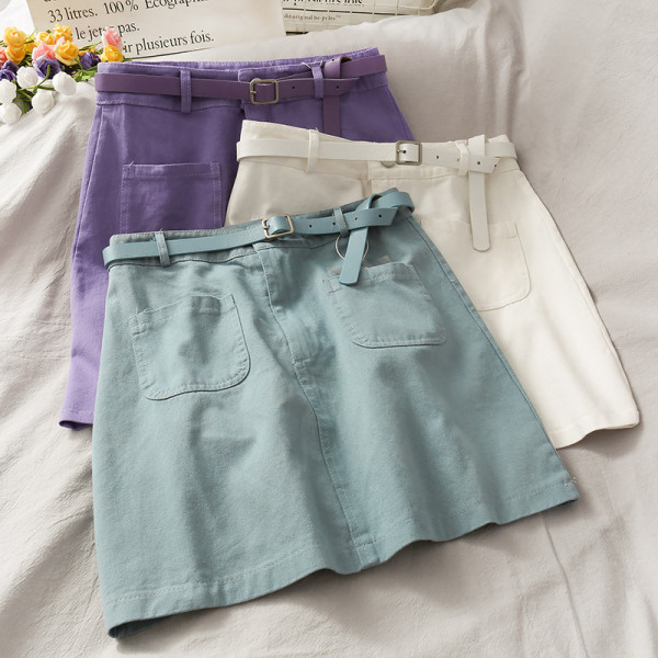 Retro naiste seelik kõrge vöökoha ja nahast vööga