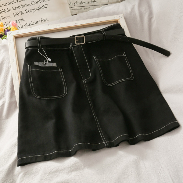 Retro naiste seelik kõrge vöökoha ja nahast vööga