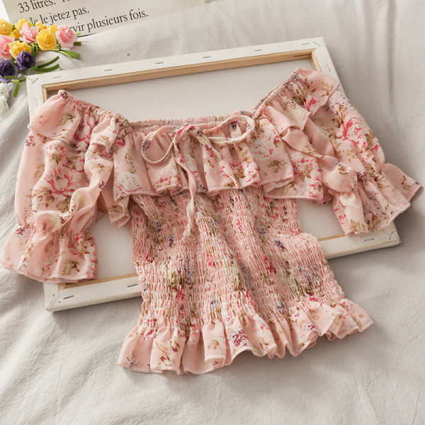 Bluză de damă modernă cu imprimeu floral și decolteu barcă