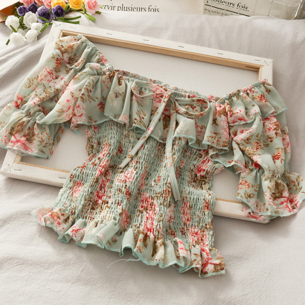 Bluză de damă modernă cu imprimeu floral și decolteu barcă