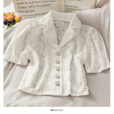 Cămașă retro damă din dantelă cu nasturi perlați