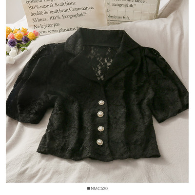 Cămașă retro damă din dantelă cu nasturi perlați