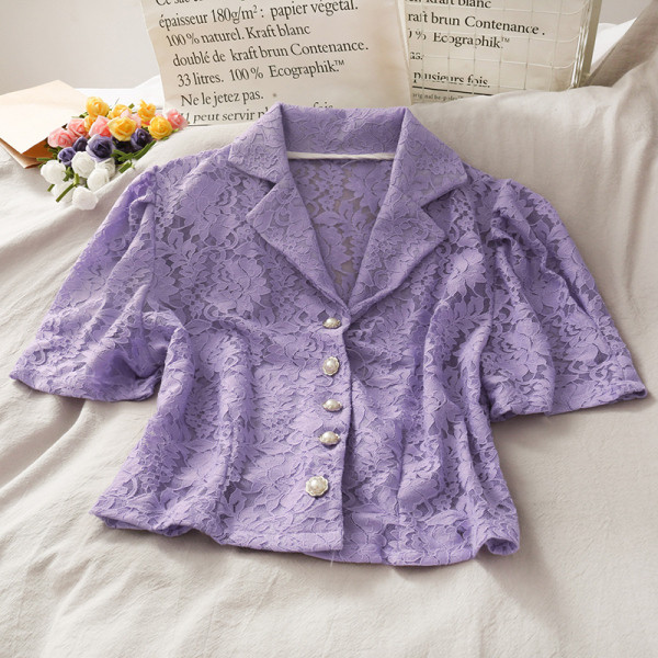 Cămașă retro damă din dantelă cu nasturi perlați