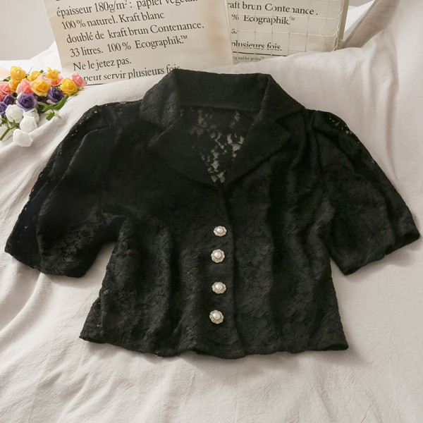 Cămașă retro damă din dantelă cu nasturi perlați