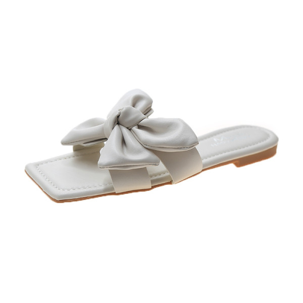 Papuci de dama din piele cu talpa plata si panglica