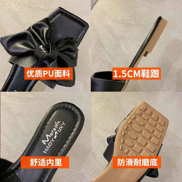 Papuci de dama din piele cu talpa plata si panglica