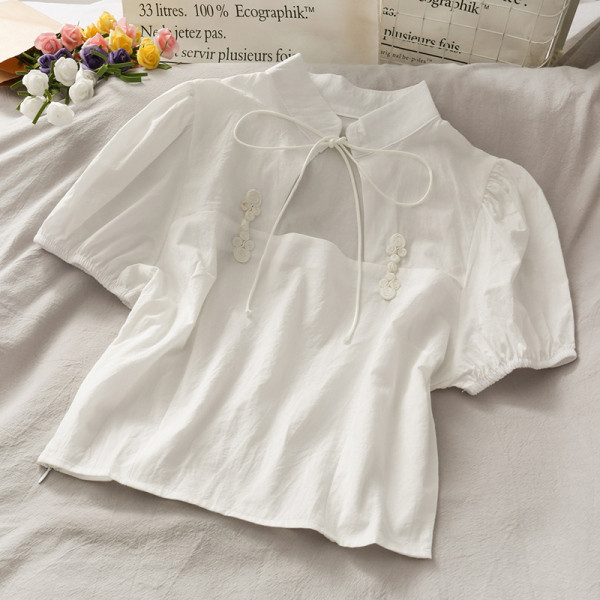 Cămașă retro de damă cu parte decupată și cravate